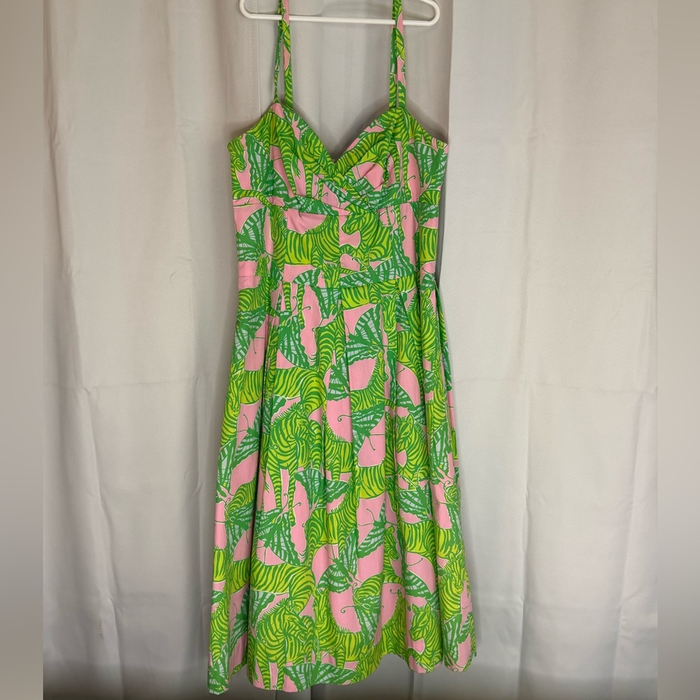 Lilly Pulitzer Zebra Butterfly Pink Green Fit & Flare Dress 6